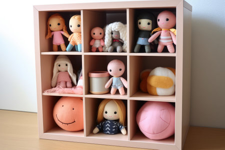 one column cabinet cupboard unit filled with doll professional photographyの素材