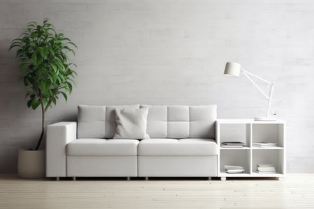 sofa with one column cabinet cupboard unit filled with cleaning tools professional photographyの素材