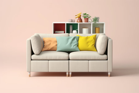 sofa with one column cabinet cupboard unit filled with cleaning tools professional photographyの素材