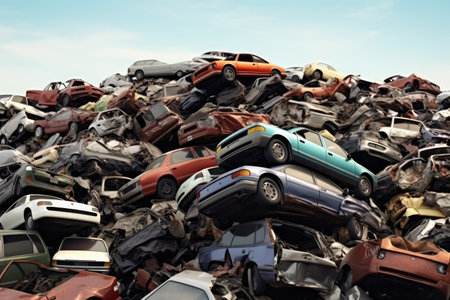 car dump with a lot of broken used cars professional photographyの素材
