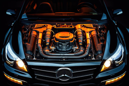 inside car hood engine professional photography AI Generatedの素材