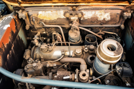 inside old car hood engine professional photography AI Generatedの素材