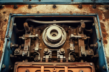 inside old car hood engine professional photography AI Generatedの素材