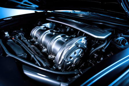 inside modern car hood engine professional photography AI Generatedの素材