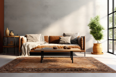 living room with rug minimalistic decorated furniture professional advertising photographyの素材