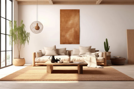 living room with rug minimalistic decorated furniture professional advertising photographyの素材