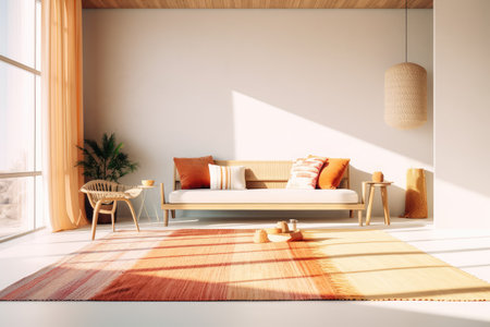 living room with rug minimalistic decorated furniture professional advertising photographyの素材