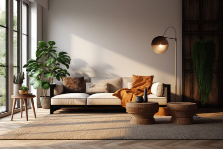 living room with rug minimalistic decorated furniture professional advertising photographyの素材