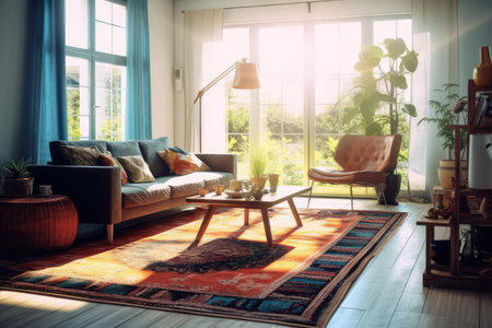 living room with rug vintage decorated furniture professional advertising photographyの素材