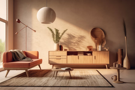 living room with rug minimalistic decorated furniture professional advertising photographyの素材