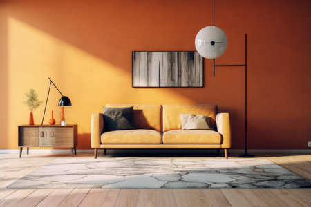 living room with rug minimalistic decorated furniture professional advertising photographyの素材