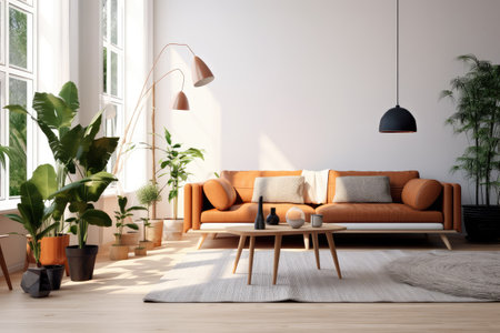 living room with rug minimalistic decorated furniture professional advertising photographyの素材
