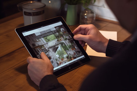 man holding blank tablet professional advertising photography AI Generatedの素材