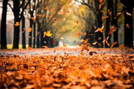 Autumn Leaves Falling Down professional photography AI Generatedの素材