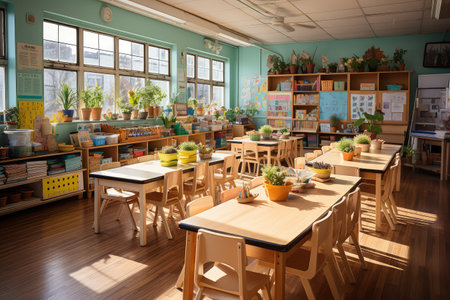 Kindergarten Classroom professional advertising Photography ai generatedの素材