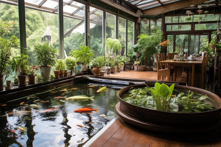 indoor fish pond at home inspiration design professional advertising Photography ai generatedの素材