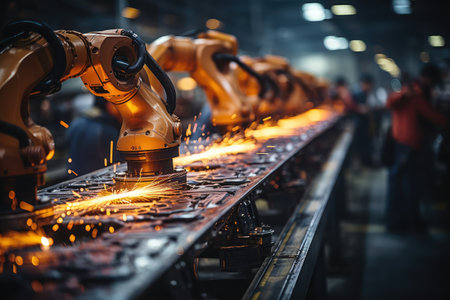 Smart industry robot arms for digital factory production professional advertising photographyの素材