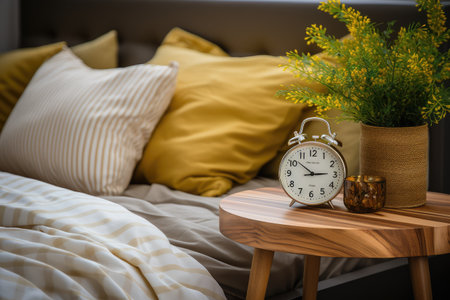 Alarm clock in the table bed room professional advertising photography AI Generatedの素材