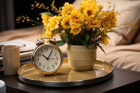 Alarm clock in the table classic bed room professional advertising photography AI Generatedの素材