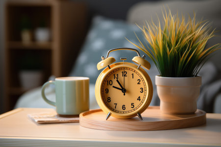 Alarm clock in the table classic bed room professional advertising photography AI Generatedの素材