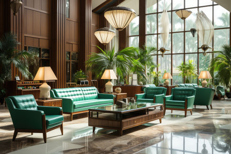 Hotel lobby with retro style furniture professional advertising photographyの素材