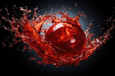 red water liquid splash in sphere professional advertising photograpyの素材
