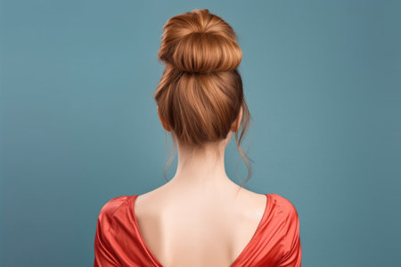 Model of Women Long Hair Bun Look From Backの素材
