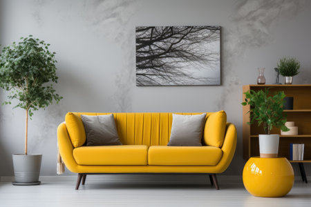 yellow sofa and white wall in modern living room advertising photographyの素材