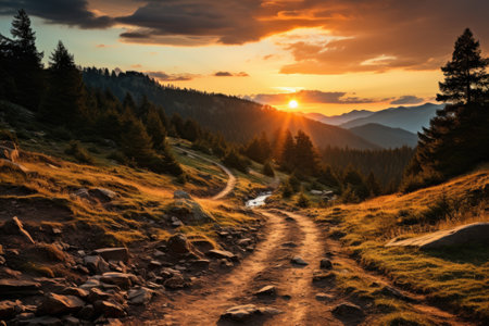 Mountain view Sunset and forest landscapeの素材