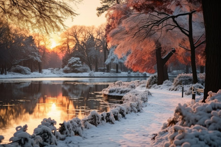 morning frosty winter park landscapeの素材