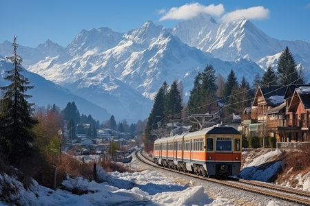 Snow mountain view in winter from villageの素材