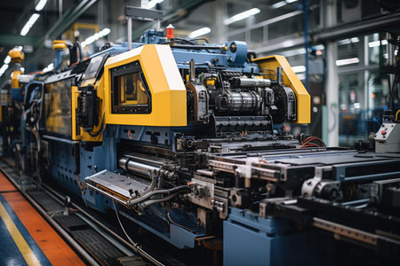 photo of inside mechanical factory line production viewの素材