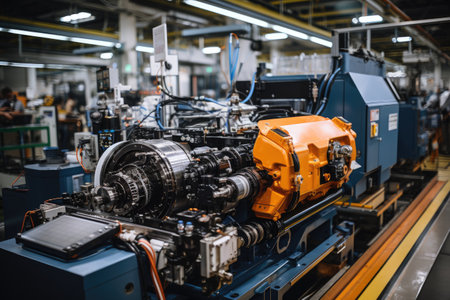photo of inside mechanical factory line production viewの素材