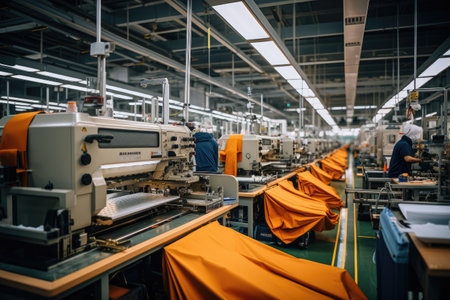 photo of inside textile factory line production viewの素材
