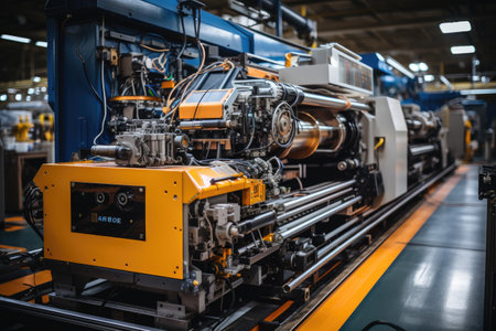 photo of inside mechanical factory line production viewの素材
