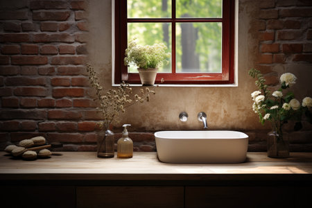 sink with brick accent walls minimalist home decorationの素材
