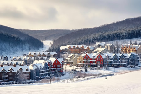 ski resort area winter sports look from farの素材