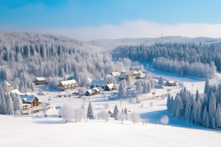 ski resort area winter sports look from farの素材