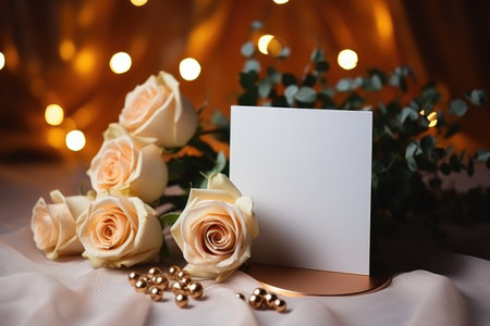 greeting card with candle and flower decoration professional advertising photographyの素材