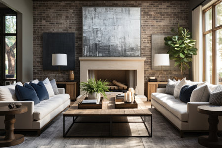 living room modern painted brick fireplace with winter themeの素材