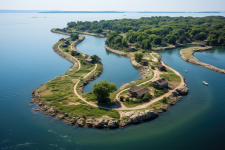 Fishing island in the shape of a crescent bayの素材