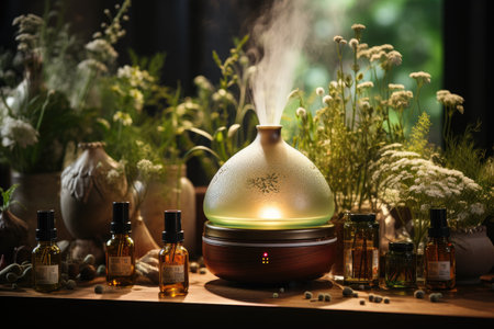 aromatherapy with a diffuser emitting steam professional advertising photographyの素材