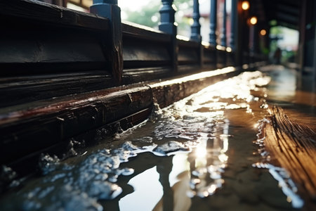 corner of the house where the puddle of water locatedの素材