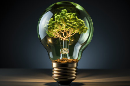 light bulbs and plant seeds symbolize a green energy ecosystemの素材