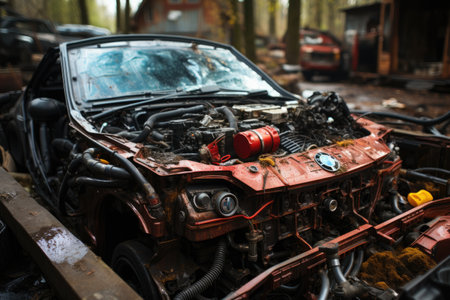 Inside damage car hood engine professional advertising photographyの素材