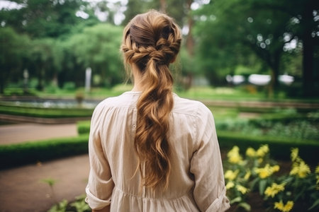 Women french braid hairstyle look from back professional advertising photographyの素材