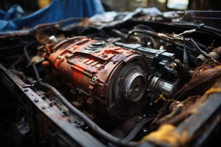 Inside damage car hood engine professional advertising photographyの素材