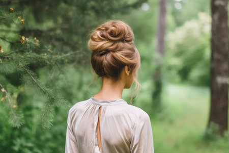 Women chignon hairstyle look from back professional advertising photographyの素材
