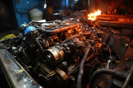 Inside damage car hood engine professional advertising photographyの素材