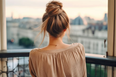 Women chignon hairstyle look from back professional advertising photographyの素材